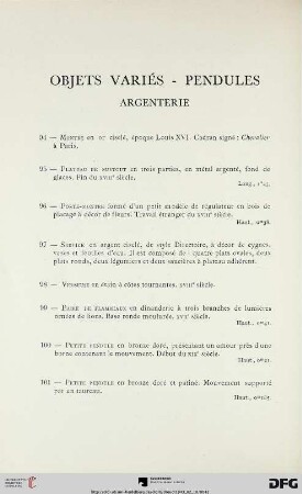 Objets Variés – Pendules (Nr. 94-103)
