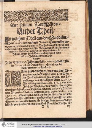 Der heiligen TauffHistoriae Ander Theil