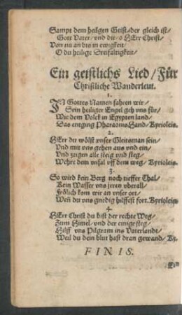 Ein geistlichs Lied/ Für Christliche Wanderleut.