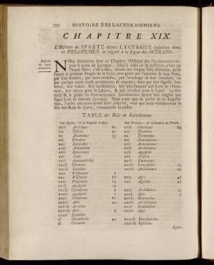 Table des Rois de Lacédémone.