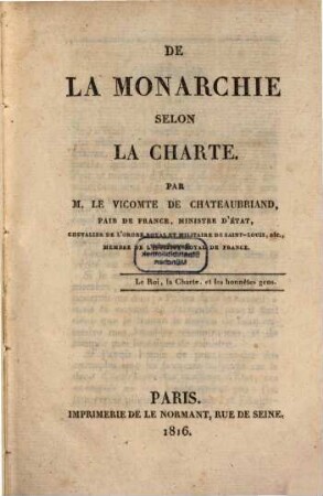 De la monarchie selon la charte