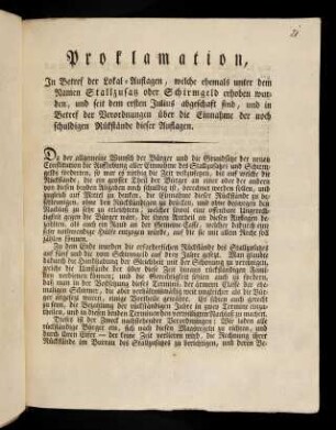 1-4, Proklamation, in Betref der Lokal-Auflagen ...