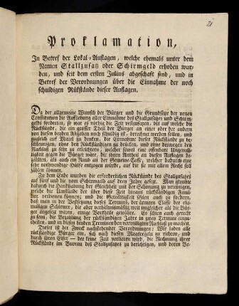 1-4, Proklamation, in Betref der Lokal-Auflagen ...