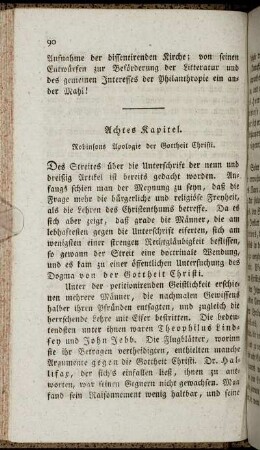 Achtes Kapitel. Robinsons Apologie der Gottheit Christi.