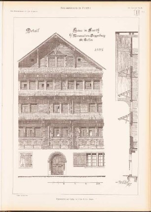 Bauernhaus, Furth: Ansicht, Fassadenschnitt vertikal (aus: Das Bauernhaus in der Schweiz, hrsg.v. Schweiz. Ingenieur- und Architektenverein, 1903)