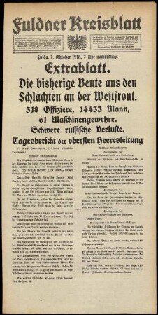 Ausgabe vom Samstag, den 02. Oktober 1915.