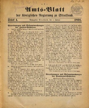 Amtsblatt der Preußischen Regierung zu Stralsund. 1891