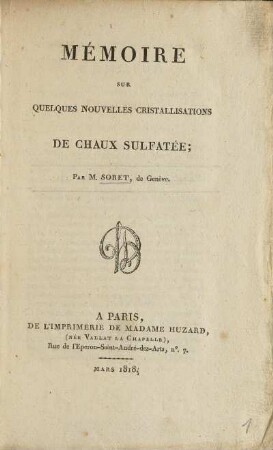 Mémoire sur quelques nouvelles cristallisations de chaux sulfatée