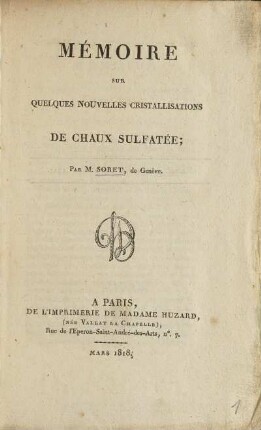 Mémoire sur quelques nouvelles cristallisations de chaux sulfatée
