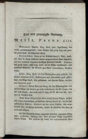 Drei und zwanzigste Gattung. Meise. Parus. Linn.