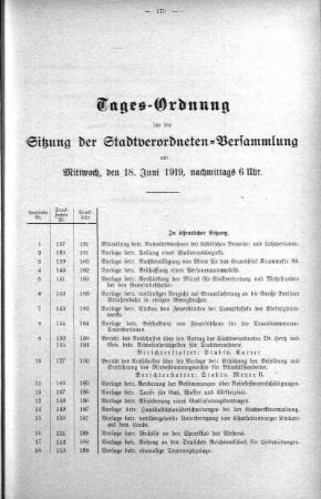 Tages-Ordnung No. 11. (137-159), 18. Juni 1919