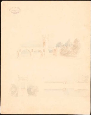 Brücke bei Nedlitz, Potsdam: Perspektivische Ansicht, Schnitt, Grundriss