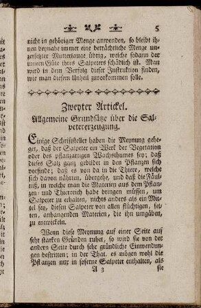 Zweyter Artickel. Allgemeine Grundsätze über die Salpetererzeugung