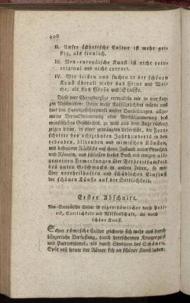 Erster Abschnitt. Neu-Europaeische Cultur ist eigenthuemlicher durch Politik, Sittlichkeit und Wissenschaft, als durch schoene Kunst - Fuenfter Abschnitt. Fortschritte und gegenwaertiger Zustand der redenden Kuenste