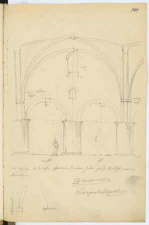 Kloster Chiaravalle Milanese, Mailand: Innenansicht, Langhausarkade (aus: Skizzen- und Fotoalbum 3)