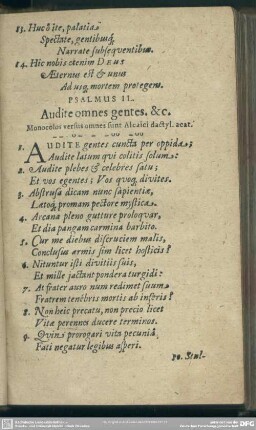 Psalmus IL. Audite omnes gentes. & c.