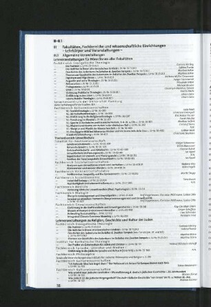 III Fakultäten, Fachbereiche und wissenschaftliche Einrichtungen - Lehrkörper und Veranstaltungen -