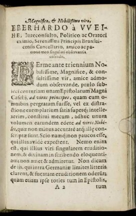 Magnifico ... Eberhardo a Weihe ... Principis Brunsvicensis Cancellario ...