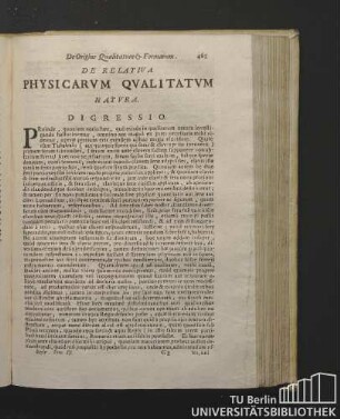 De Origine Qualitatum & Formarum. De Relativa Physicarum Qualitatum Natura. Digressio.
