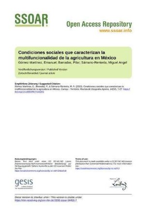 Condiciones sociales que caracterizan la multifuncionalidad de la agricultura en México