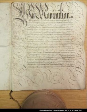 Kaiser Maximilian II. bestätigt dem Grafen Edzard II. von Ostfriesland den eingerückten Ehevertrag mit König Gustav I. von Schweden vom 29. September 1559 Ausstellungsort: Wien Anhängendes Siegel erhalten; Unterschrift