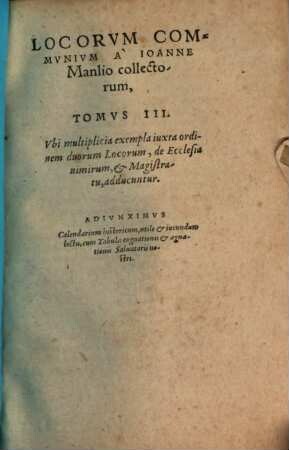 Locorvm communium collectanea, 3