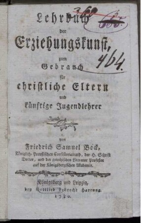 Lehrbuch der Erziehungskunst, zum Gebrauch für christliche Eltern und künftige Jugendlehrer