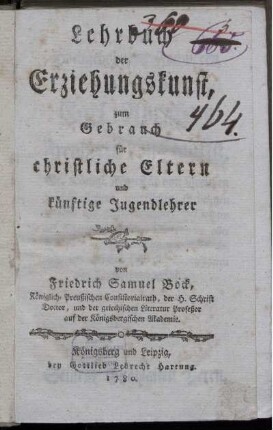 Lehrbuch der Erziehungskunst, zum Gebrauch für christliche Eltern und künftige Jugendlehrer