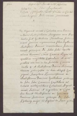 Taufzeugnis des Fürsten Wilhelm Florentin zu Salm-Salm (geboren am 30. September 1769).