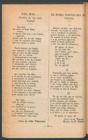 El moro volvió sin él : Tonada