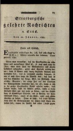 7. Stück, den 22. Jänner, 1783.