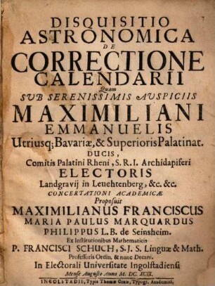 Disquisitio Astronomica De Correctione Calendarii