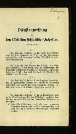 Dienstanweisung für den städtischen Schlachthof-Inspektor