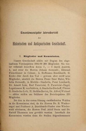 Jahresbericht der Historischen und Antiquarischen Gesellschaft zu Basel. 21. 1895/96 (1896)