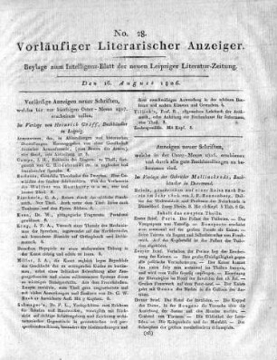 Vorläufige Anzeigen neuer Schriften, welche bis zur künftigen Oster-Messe 1807. erscheinen sollen.