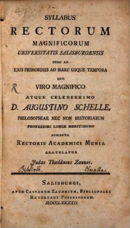 Syllabus rectorum magnificorum universitatis Salisburgensis