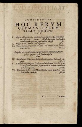 Continentur Hoc Rerum Germanicarum Tomo Ordine Hæc.