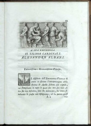 A Sua Eminenza Il Signor Cardinale Alesandro Albani.