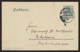 Schreiben an Hermann Muthesius (Postkarte)