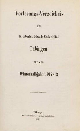 Vorlesungsverzeichnis 1912/13