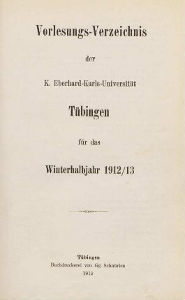 Vorlesungsverzeichnis 1912/13