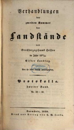Verhandlungen der Zweiten Kammer der Landstände des Großherzogthums Hessen. Protokolle. 1847/48,2 = 11. Landtag (1848)