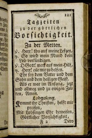 [Tagzeiten und Litaney zu der göttlichen Vorsichtigkeit.]