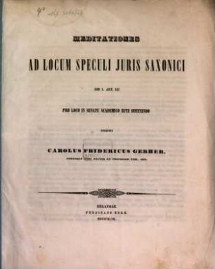 Meditationes ad locum speculi juris Saxonici : Lib. I. Art. LII