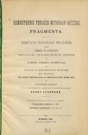 Demosthenis Thracis  fragmenta : Diss. inaug. philol.