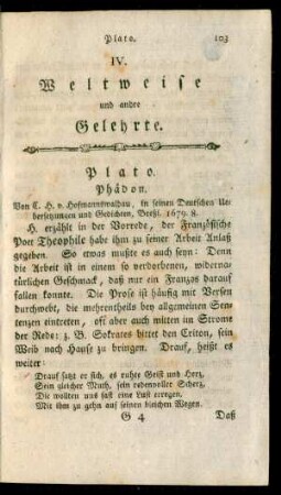 IV. Weltweise und andre Gelehrte.