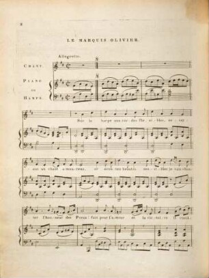 Le Marquis Olivier ROMANCE : Avec Accompagnement de Piano ou Harpe DÉDIÉE A Sa Majesté LA REINE DE HOLLANDE