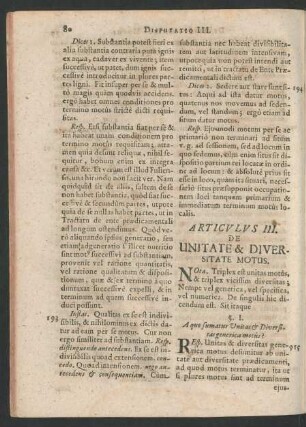 Articulus III. De Unitate & Diversitate Motus.
