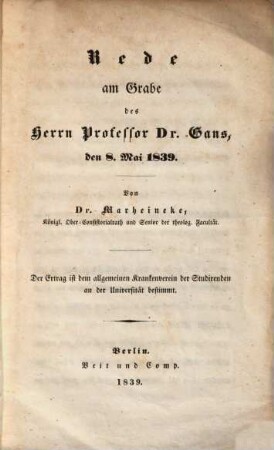 Rede am Grabe des Professors Dr. Gans den 8. Mai 1839
