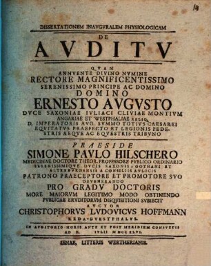 Dissertationem Inavgvralem Physiologicam De Avditv